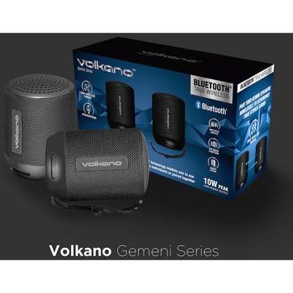 Volkano Gemini Series Pair of True Wireless Bluetooth Speakers - Black