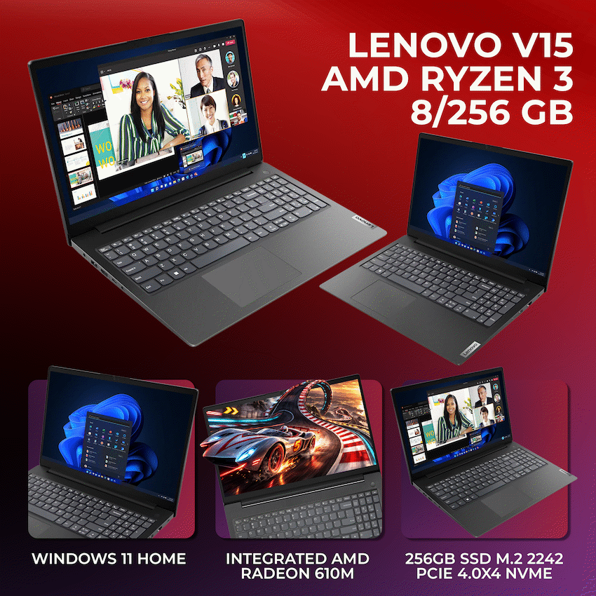 Lenovo Laptop V15 AMD Ryzen3 8/256