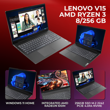 Lenovo Laptop V15 AMD Ryzen3 8/256