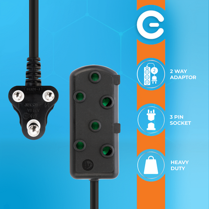 SWITCHED Heavy DUTY Side By Side(SBS) EXTENSION LEADS 3M - BK