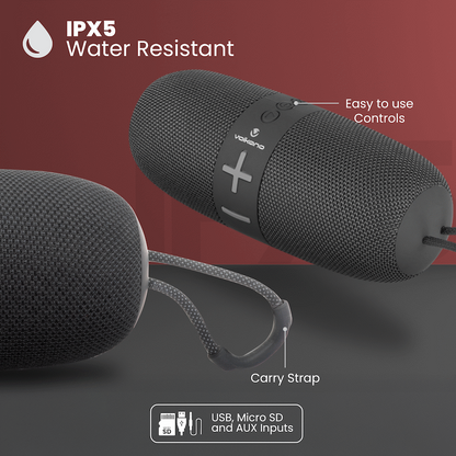 Volkano Flow Series Portable Bluetooth Speaker - Black with Grey Buttons