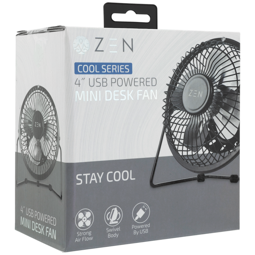 ZEN Cool Series 4" Mini Desk Fan - Black