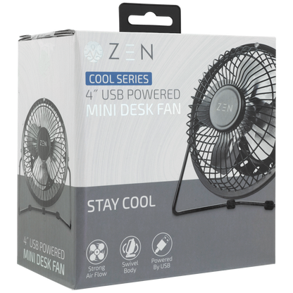 ZEN Cool Series 4" Mini Desk Fan - Black