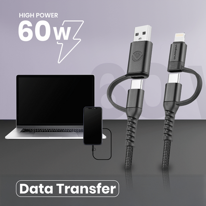 Volkano Weave Series 4-in-1 Charge & Data Cable 60w - 1.2m/4ft