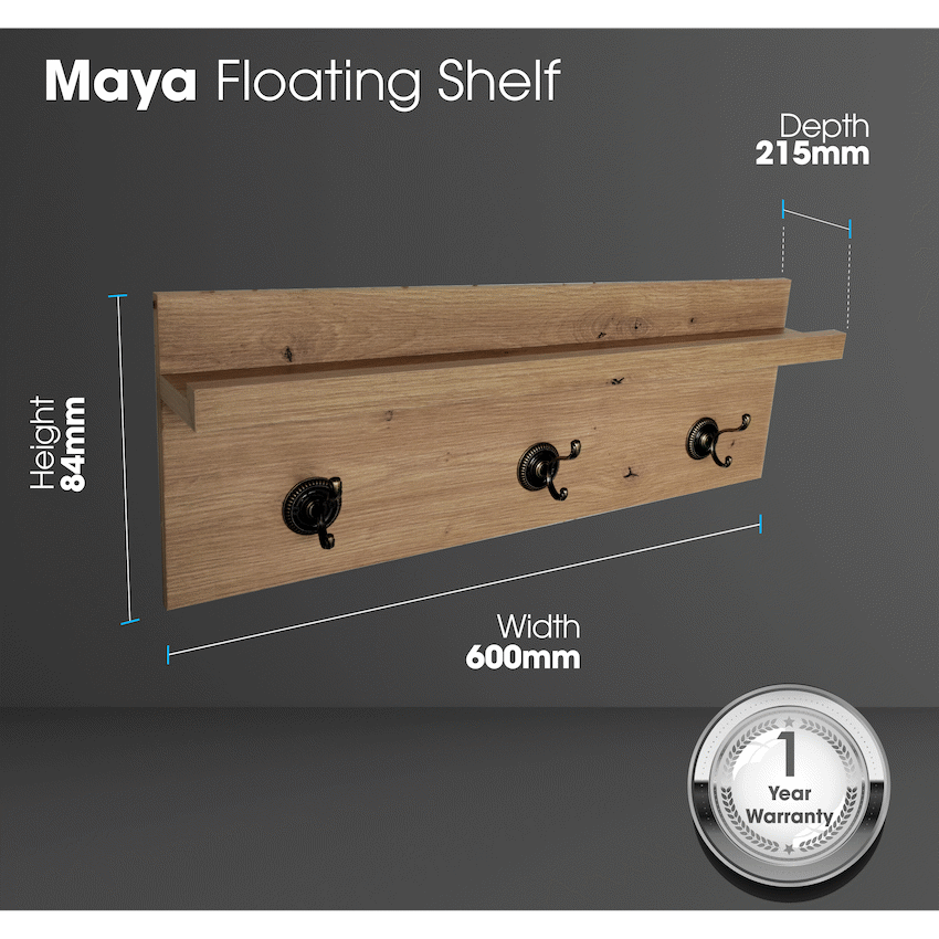 Everfurn Maya Floating Wall Shelf with Hooks