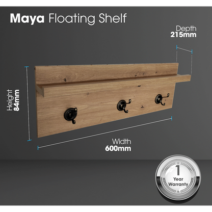 Everfurn Maya Floating Wall Shelf with Hooks