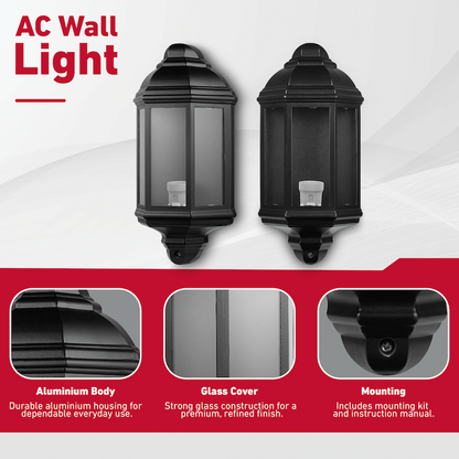 Ellies Forge Series - AC Wall Light - Aluminium + Glass - E27 Base -BK