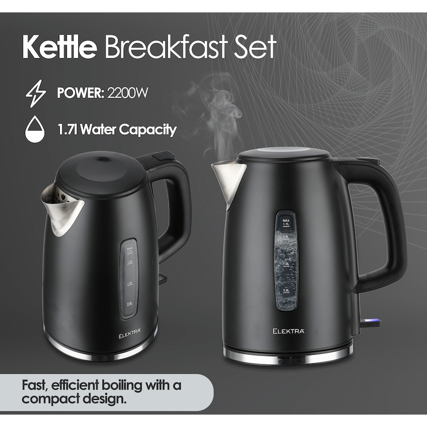 Elektra Kettle, Toaster and Blender Breakfast Set - Black