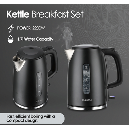 Elektra Kettle, Toaster and Blender Breakfast Set - Black