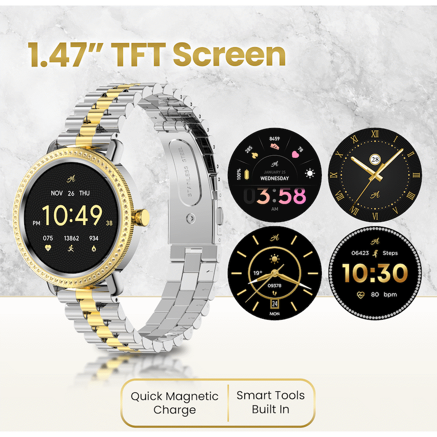 Volkano Ayla Collection Jewelled Smartwatch With 2 Colour Metal link strap