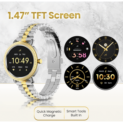 Volkano Ayla Collection Jewelled Smartwatch With 2 Colour Metal link strap