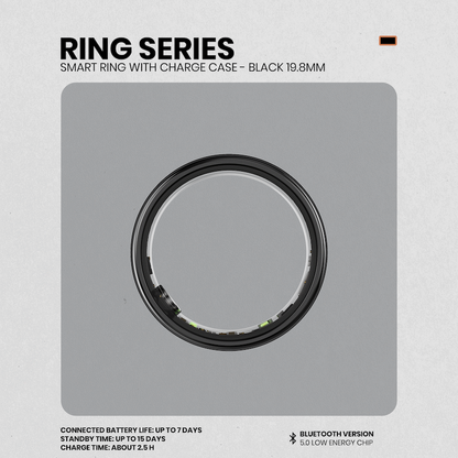 Volkano Ring Series Smart Ring with Charge Case - Black 19.8mm