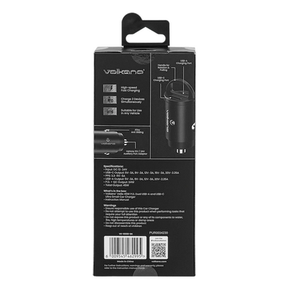 Volkano Veilix Series 45w PD Dual USB-A and USB-C Ultra Small Car Charger - Black