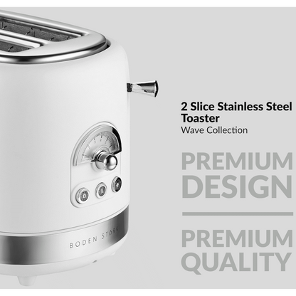 Boden Stark 2-Slice Stainless Steel Toaster - White