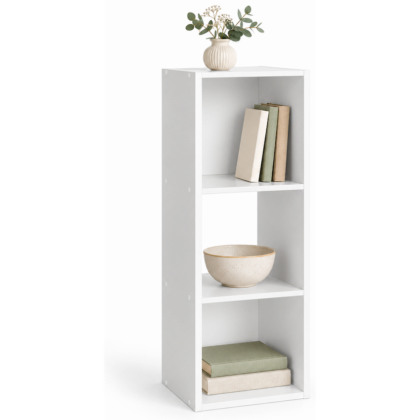 Everfurn Grayscale 3 Tier Bookshelf White, High Pressure Laminate