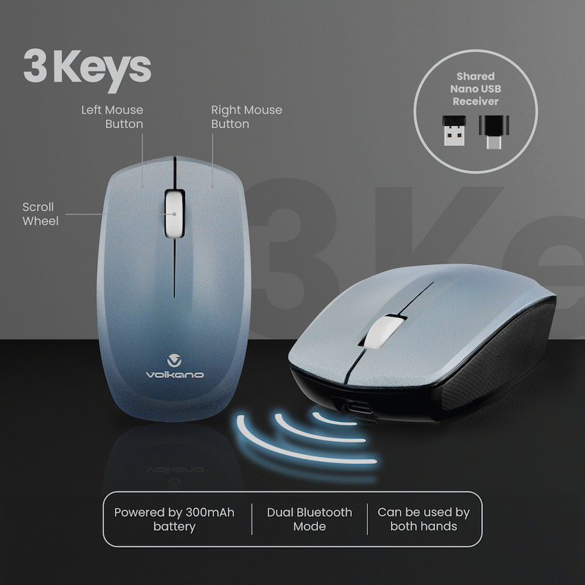 Volkano Prism Series Bluetooth Wireless Keyboard and Mouse - Grey