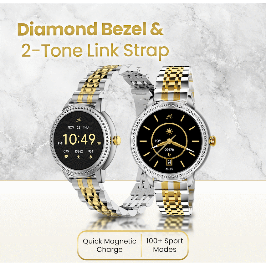 Volkano Ayla Collection Round Smartwatch With 2 Colour Metal link Strap