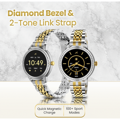 Volkano Ayla Collection Round Smartwatch With 2 Colour Metal link Strap