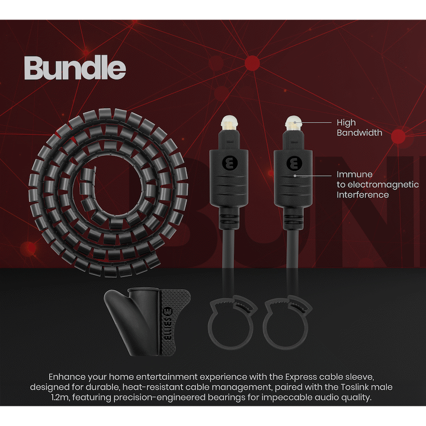 Volkano 1.2m & 3m Toslink Cables and 1.5m 20mm Express Cable - Bundle