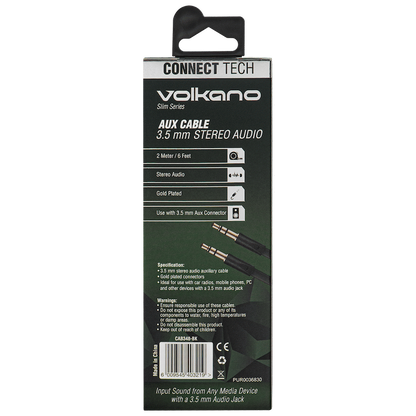 Volkano Slim Series Aux Cable 2m - Black