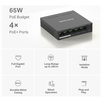 TP-Link Mercusys MS105GP 5-Port Gigabit Desktop Switch with 4-Port PoE+