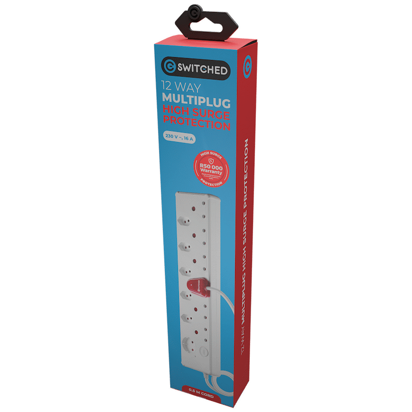 Switched 12-Way High Surge Multiplug 0.5m - White