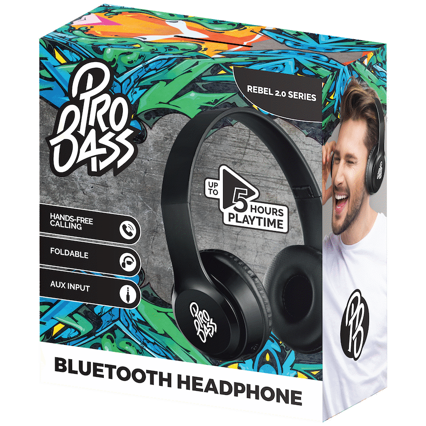 Pro Bass Rebel 2.0 series Bluetooth Headphone - Black