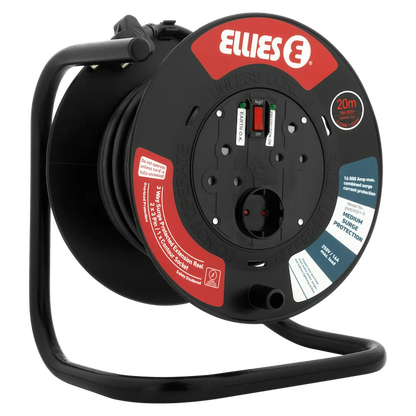 Ellies Heavy Duty Surge Extension Reel - 20m - BK