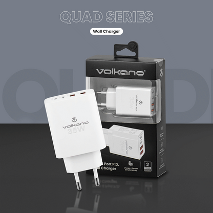 Volkano Quad Series 2x PD USB-C 2x USB-A 3a 35W Wall Charger