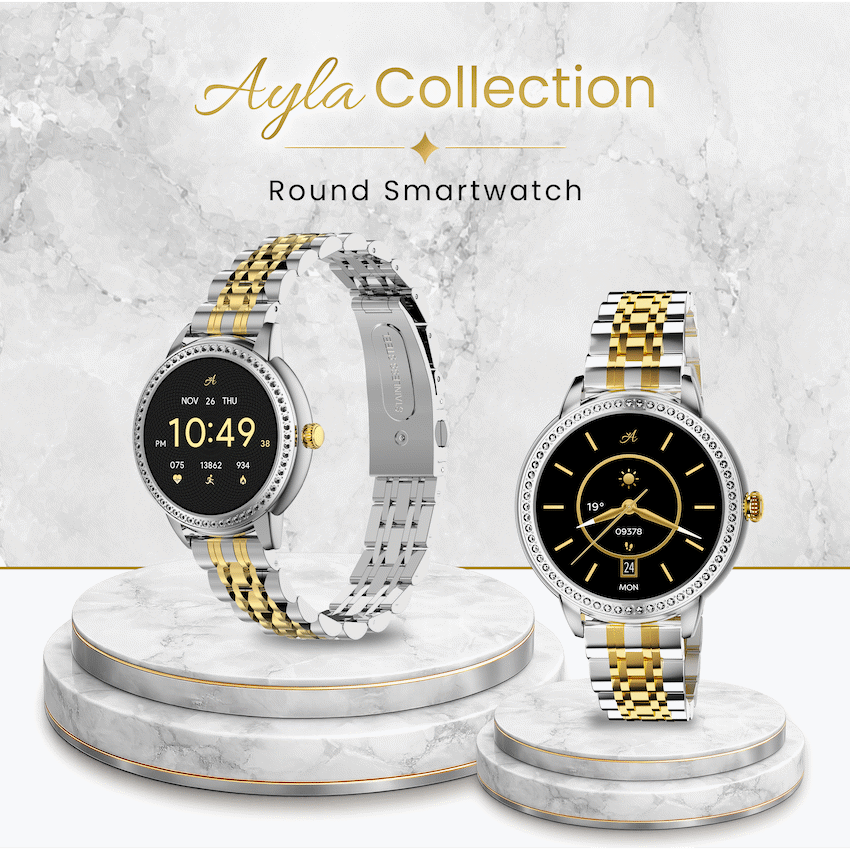 Volkano Ayla Collection Round Smartwatch With 2 Colour Metal link Strap