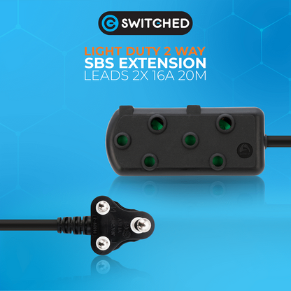 Switched Light Duty Side by Side (SBS) Extension Leads 20M - BK