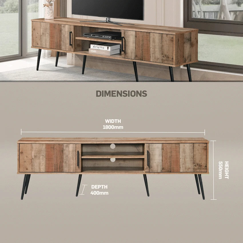 Everfurn Vernice TV Stand - 1800w with Two Cupboards
