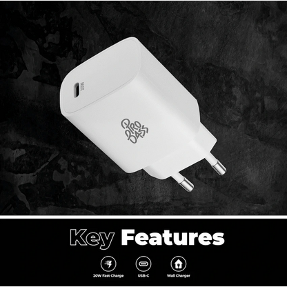 Pro Bass RapidCharge Series 20w Single Type-C Wall Charger - White
