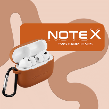 Amplify Note X 3 Series TWS Earphones - White Case + Orange Cover