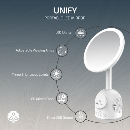 ZEN Unify Series Wireless Phone Charger with Bluetooth Speaker and Mirror - White