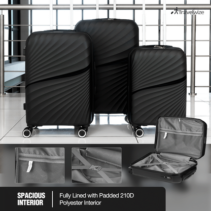 Travelwize Quartz PP 4-Wheels Spinner 3Pc Luggage Set Black