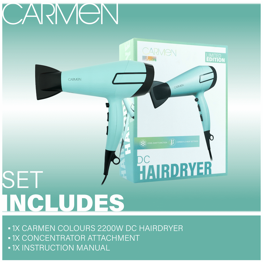 Carmen Colours 2200w DC Hairdryer