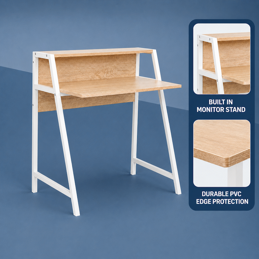 Everfurn Orchid Desk with Monitor Shelf, Powder Coated Steel