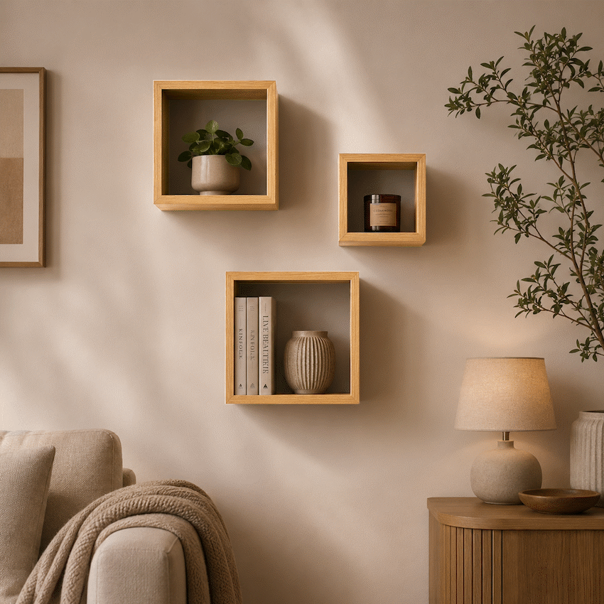 Everfurn Lotus Floating Wall Shelves - Set of 3