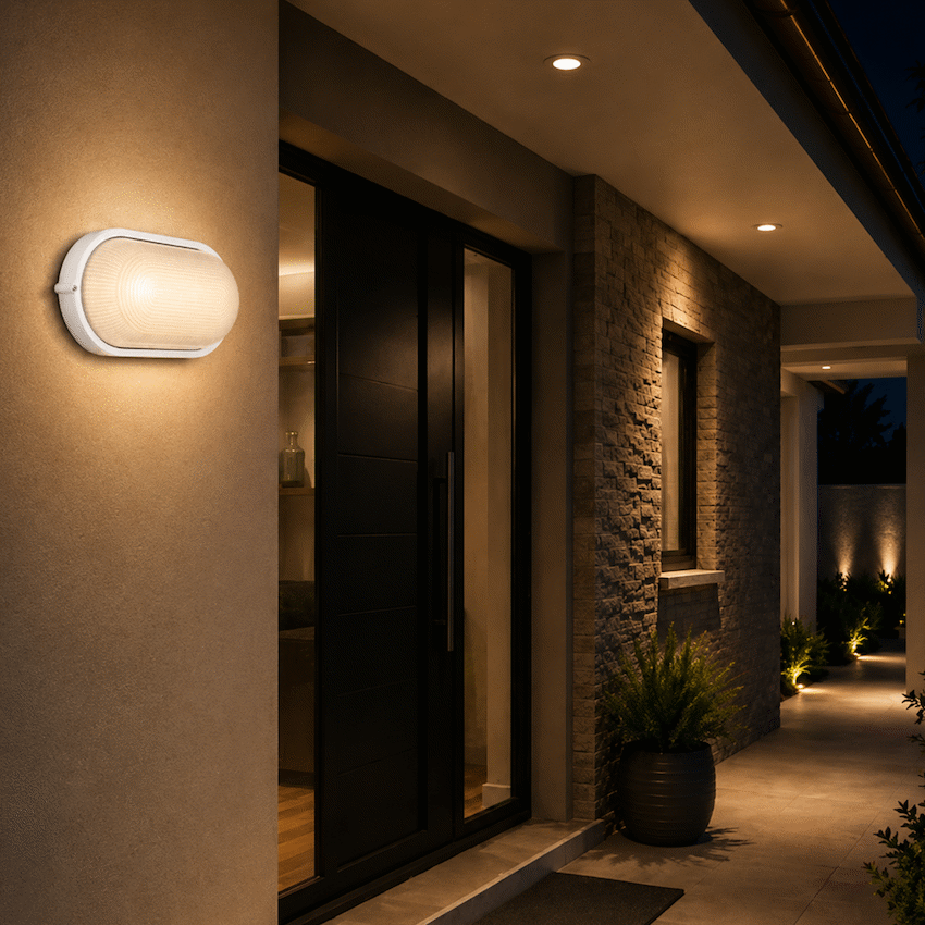 Ellies Illume Series - AC Oval Bulkhead - Aluminium + Glass - E27 Base - WT