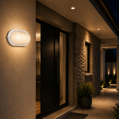 Ellies Illume Series - AC Oval Bulkhead - Aluminium + Glass - E27 Base - WT