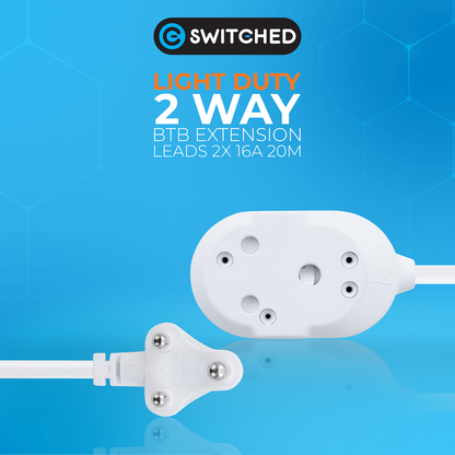SWITCHED LIGHT DUTY Back To Back(BTB) EXTENSION LEADS 20M - WT