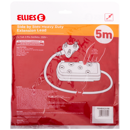 Ellies Side by Side Heavy Duty Extension Lead-5M-BK