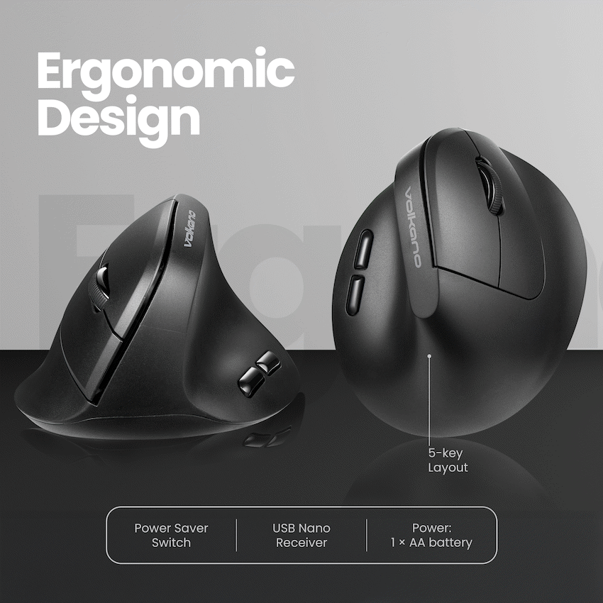 Volkano Curve Series Ergonomic Bluetooth Wireless mouse - Black
