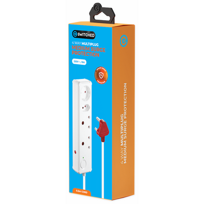 Switched 4-Way Medium Surge-Protected Multiplug 0.5m Cord - White