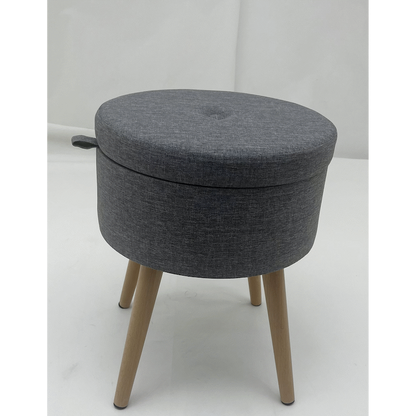 Sophie Round Storage  Stool with wooden legs - Grey