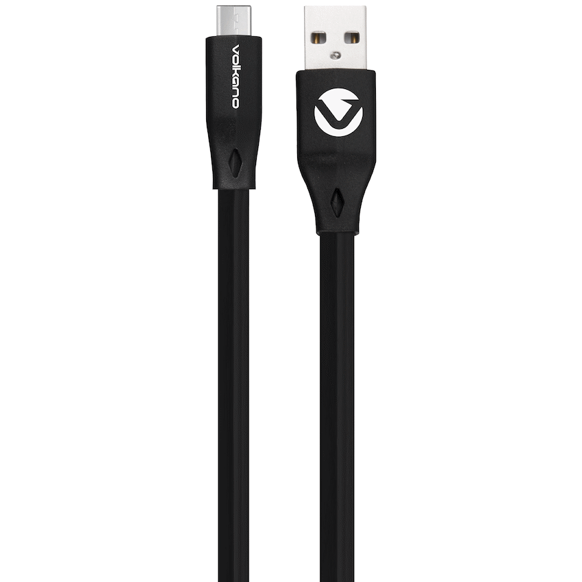 Volkano Slim Series Flat PVC Type-C Cable 1.2m - Black