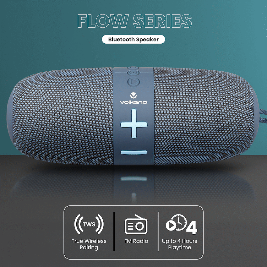Volkano Flow Series Portable Bluetooth Speaker - Blue with Blue Buttons