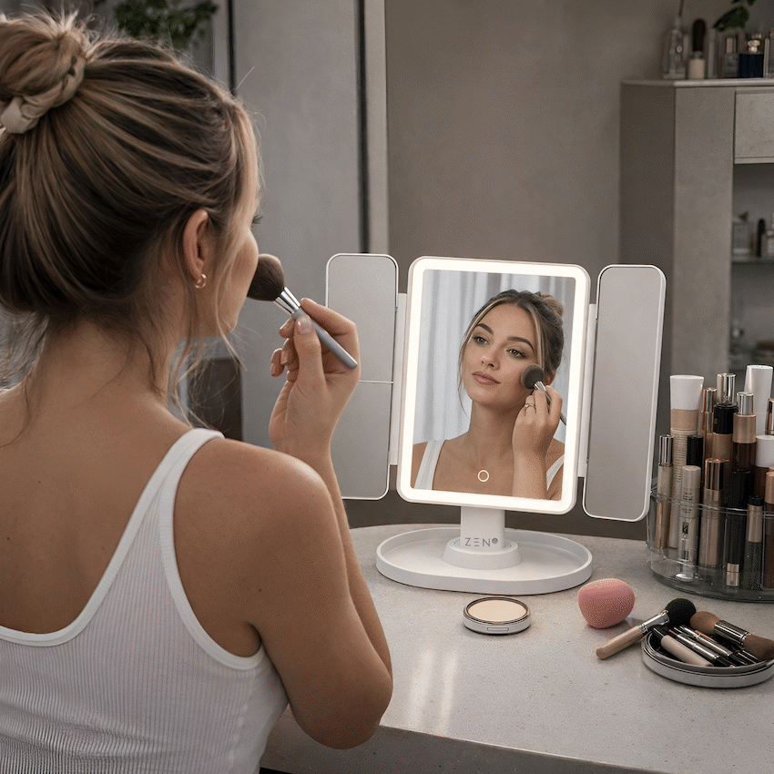ZEN Selene Series Detachable Trifold Makeup Mirror - White