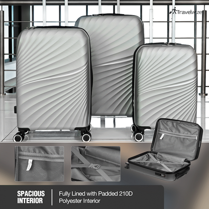 Travelwize Quartz PP 4-Wheels Spinner 3Pc Luggage Set Silver